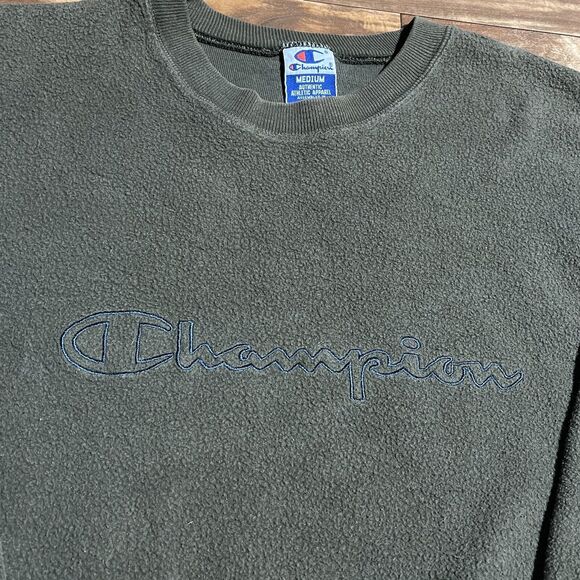 Vtg Champion Sweatshirt Men’s M Crewneck Pullover Spell Out Script Logo Green - Picture 4 of 9